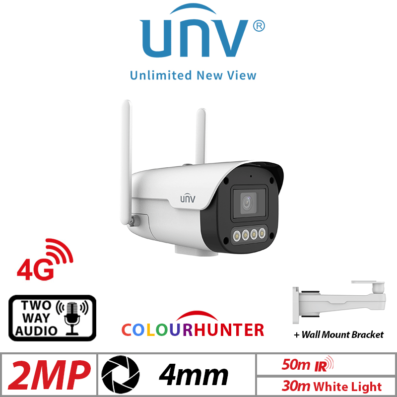 Uniview 2MP Bullet Network Camera – ColorHunter, 4G, Dual-Light, 4mm, White (IPC2A12LP-ADF40KC-4G-E)