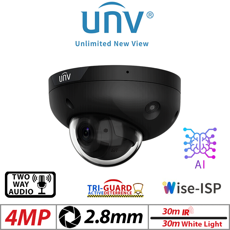 UNIVIEW 4MP MINI DOME NETWORK CAMERA VANDAL-RESISTANT ,TRI-GUARD , Wise-ISP 2.8MM, BLACK, 2.8MM IPC314SB-ADF28KMC-DL-I1-BLACK