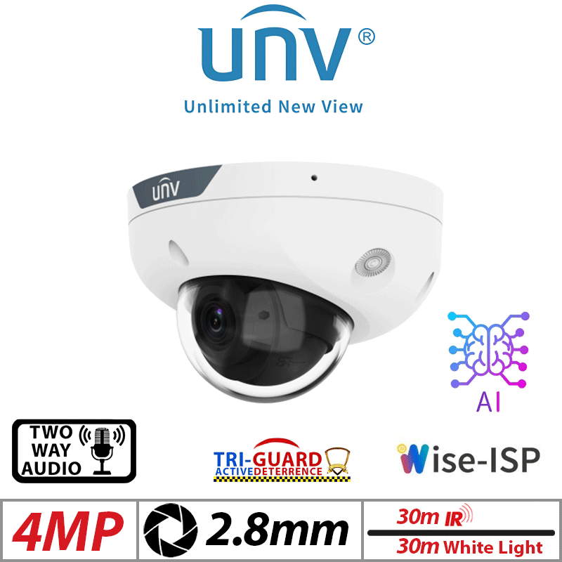 UNIVIEW 4MP MINI DOME NETWORK CAMERA VANDAL-RESISTANT ,TRI-GUARD , Wise-ISP 2.8MM, WHITE , 2.8MM IPC314SB-ADF28KMC-DL-I1