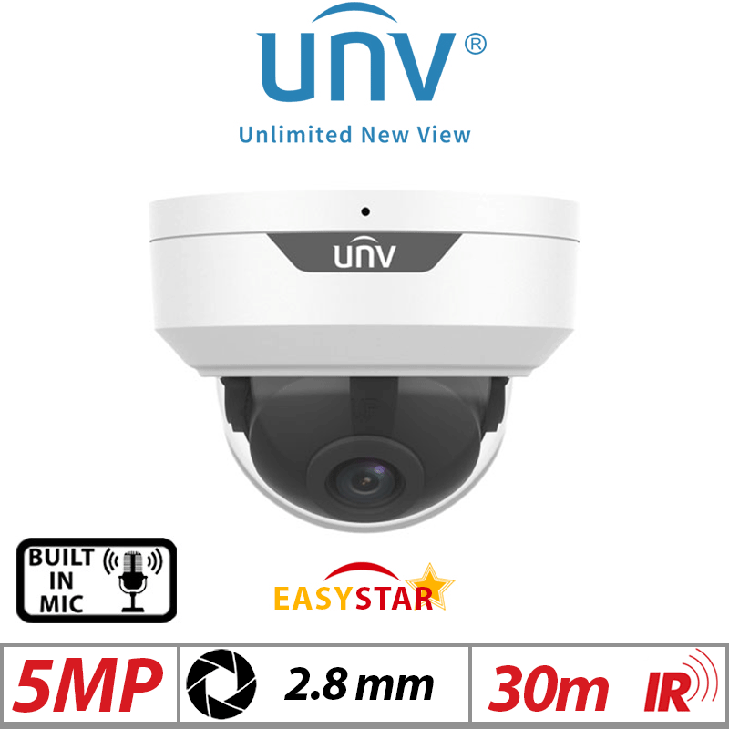 Uniview 5MP Vandal-Resistant Dome Network Camera – HD, Fixed, 2.8mm, White (IPC325LE-ADF28K-G)