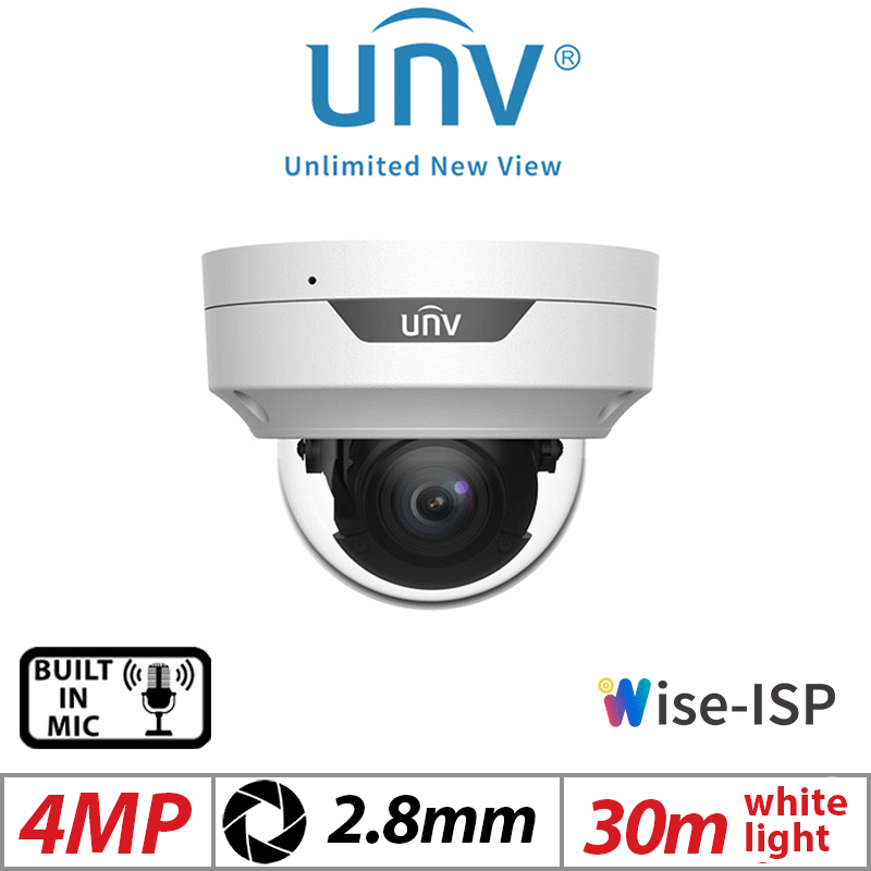 UNIVIEW 4MP FIXED DOME NETWORK CAMERA – COLORHUNTER, WISE-ISP, 2.8MM, WHITE IPC3524LE-ADF28K-WP