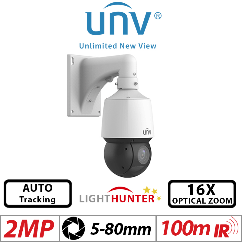 Uniview 2MP PTZ Camera – Lighthunter, 16X Zoom, Auto-Tracking (IPC6412LR-X16-VG)