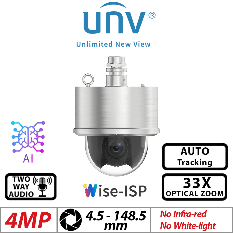 UNIVIEW 4MP EXPLOSION-PROOF PTZ CAMERA WISE-ISP 33X ZOOM AUTO-TRACKING WHITE 4.5 TO 148.5MM EXC6524S-X33-VD2