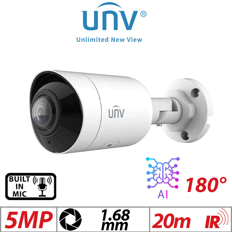 5MP Uniview Wide-Angle Bullet Network Camera – HD, Intelligent IR, Deep Learning AI, Built-in Mic, 1.68mm (IPC2105SB-ADF16KM-I0)