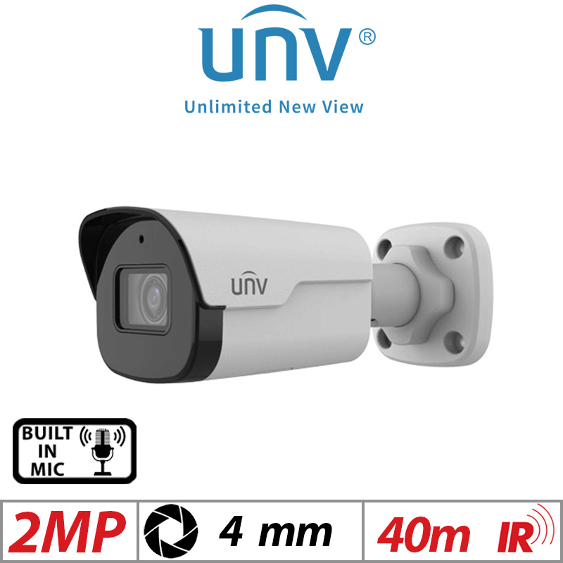 Uniview 2MP Bullet Network Camera – LightHunter, IR, SD Card, Built-in Mic, 4mm, White (IPC2122SB-ADF40KM-I0)