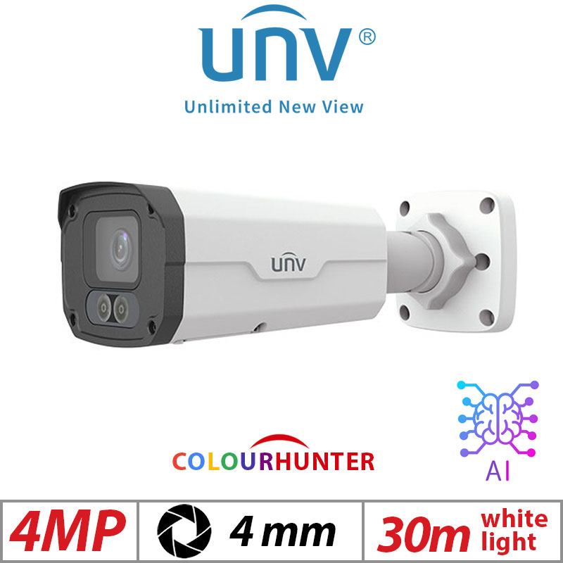 Uniview 4MP Bullet Network Camera – ColorHunter, Dual-Illuminators, AI, 4mm (IPC2224SE-DF40K-WL-I0)