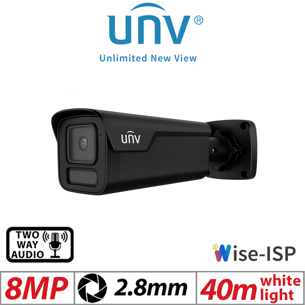 8MP UNIVIEW WISE-ISP BULLET NETWORK CAMERA , TWO-WAY AUDIO , OWLVIEW PLUS, 2.8MM, BLACK UNV-IPC2B18SE-ADF28K-WP-I1-BLACK