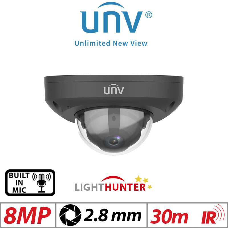 Uniview 8MP Network Camera - Lighthunter, HD, Vandal Dome BLACK IPC318SB-ADF28K-I0-BLACK