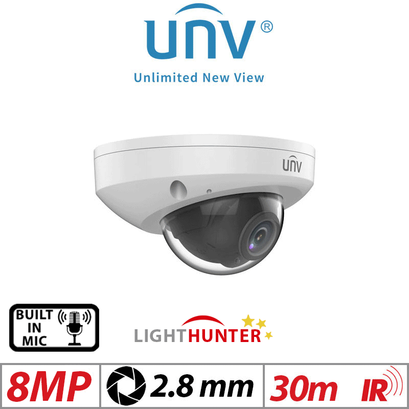 Uniview 8MP Network Camera – Lighthunter, HD, Vandal Dome (IPC318SB-ADF28K-I0)