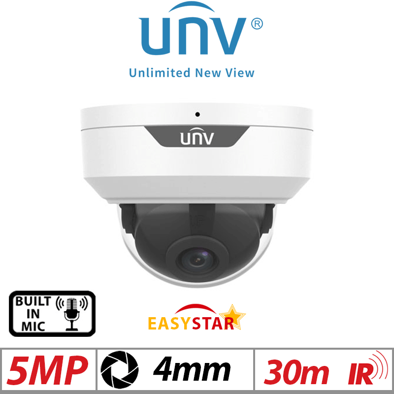 Uniview 5MP Fixed Dome Network Camera – Vandal-Resistant, HD, 4mm, White (IPC325LE-ADF40K-H)