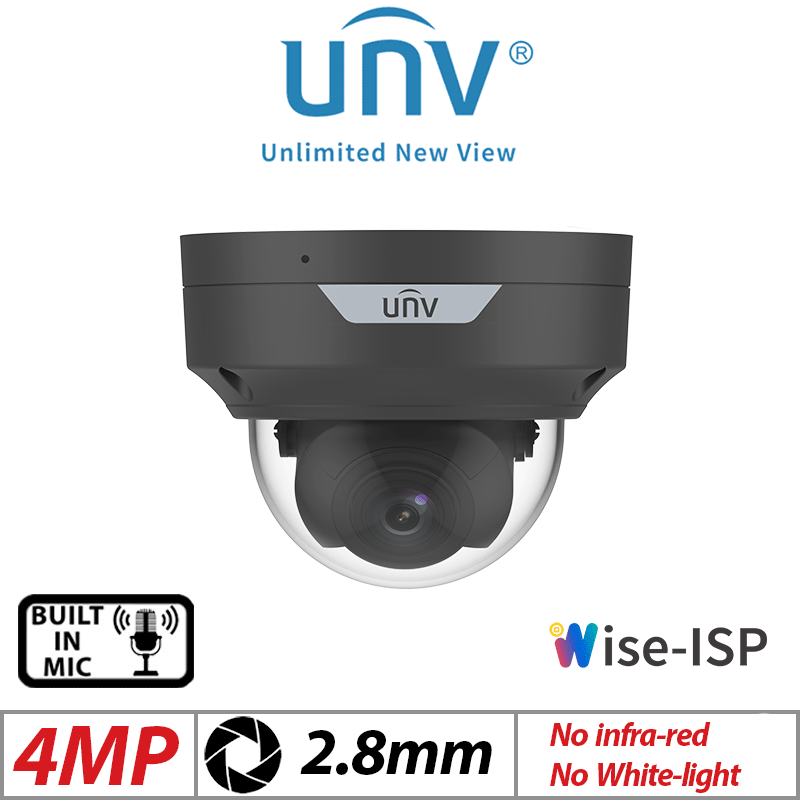 Uniview 4MP Fixed Dome Network Camera – ColorHunter, Wise-ISP, 2.8mm, Black (IPC3514LE-ADF28K-WP-BLACK)