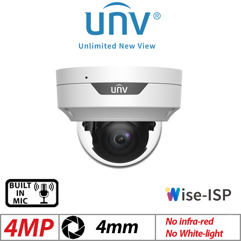 Uniview 4MP Fixed Dome Network Camera – ColorHunter, Wise-ISP, 4mm, White (IPC3514LE-ADF40K-WP)