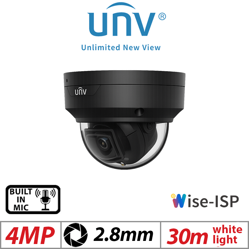 UNIVIEW 4MP FIXED DOME NETWORK CAMERA – COLORHUNTER, WISE-ISP, 2.8MM, BLACK IPC3524LE-ADF28K-WP-BLACK