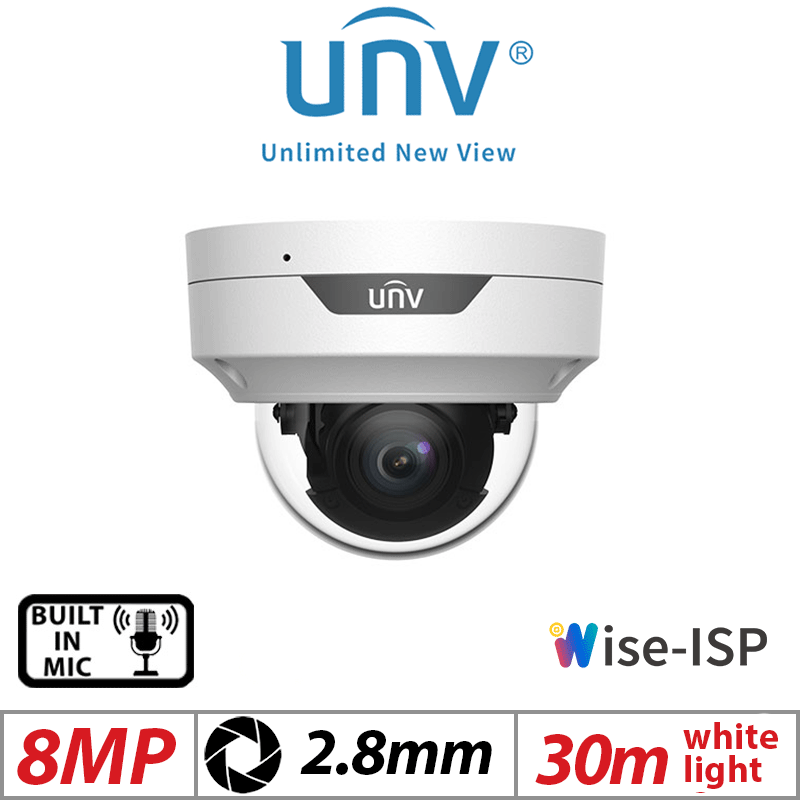 UNIVIEW 8MP FIXED DOME NETWORK CAMERA – COLORHUNTER, WISE-ISP, 2.8MM, WHITE IPC3528LE-ADF28K-WP