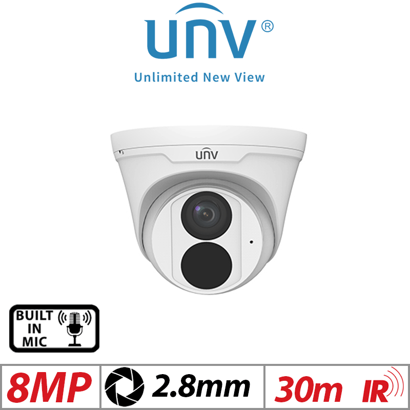 Uniview 8MP Fixed Dome Network Camera – IR, 2.8mm, White (IPC3618LB-ADF28K-G)