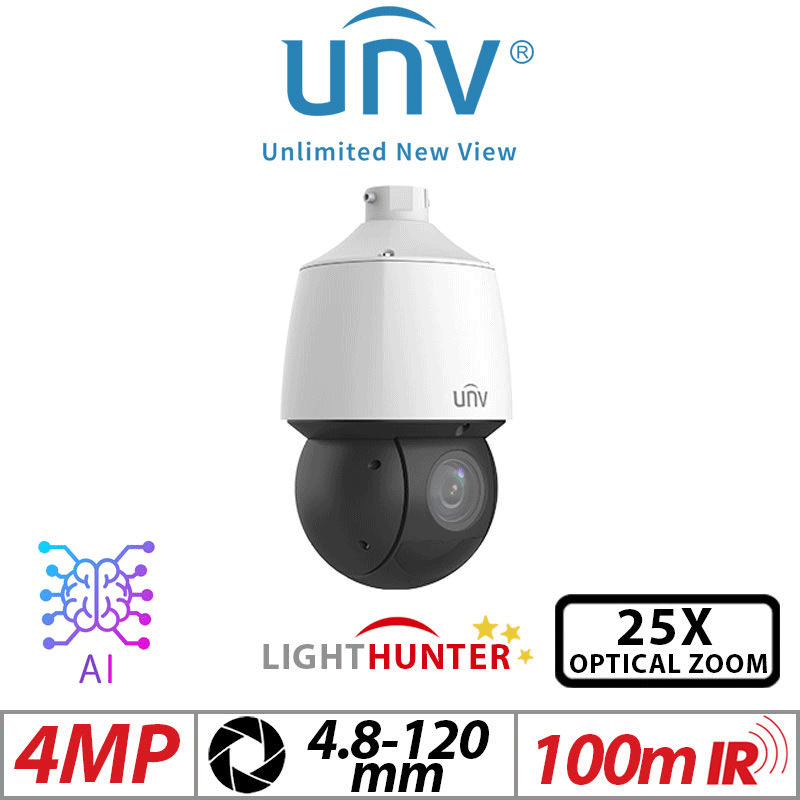 Uniview 4MP PTZ Camera – Lighthunter, 25X Zoom, AI (IPC6424SR-X25-VF)