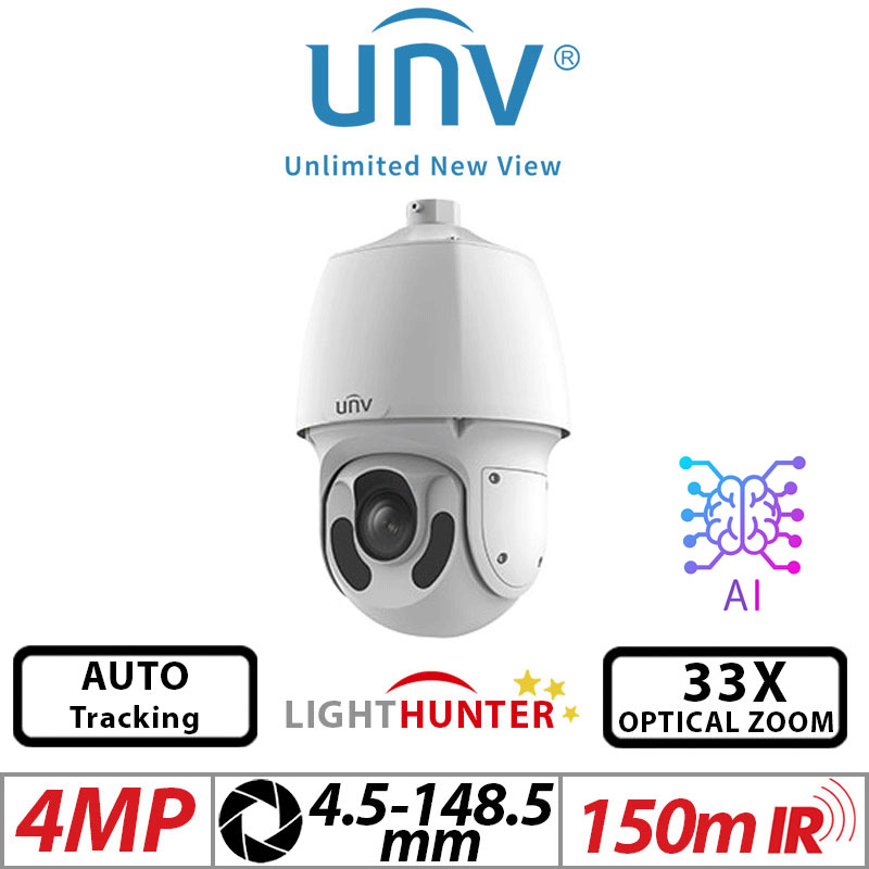 Uniview 4MP PTZ Camera – Lighthunter, 33X Zoom, Auto-Tracking (IPC6624SR-X33-VF)