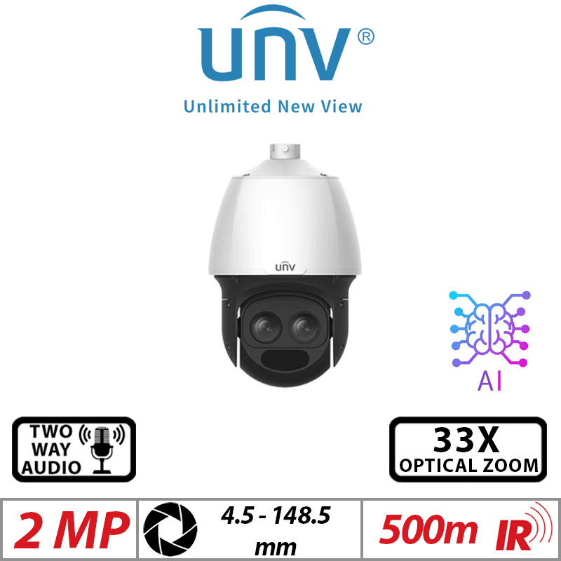 Uniview 2MP PTZ Camera – Lighthunter, 33X Zoom, Auto-Tracking, AI (IPC6652EL-X33-VF)