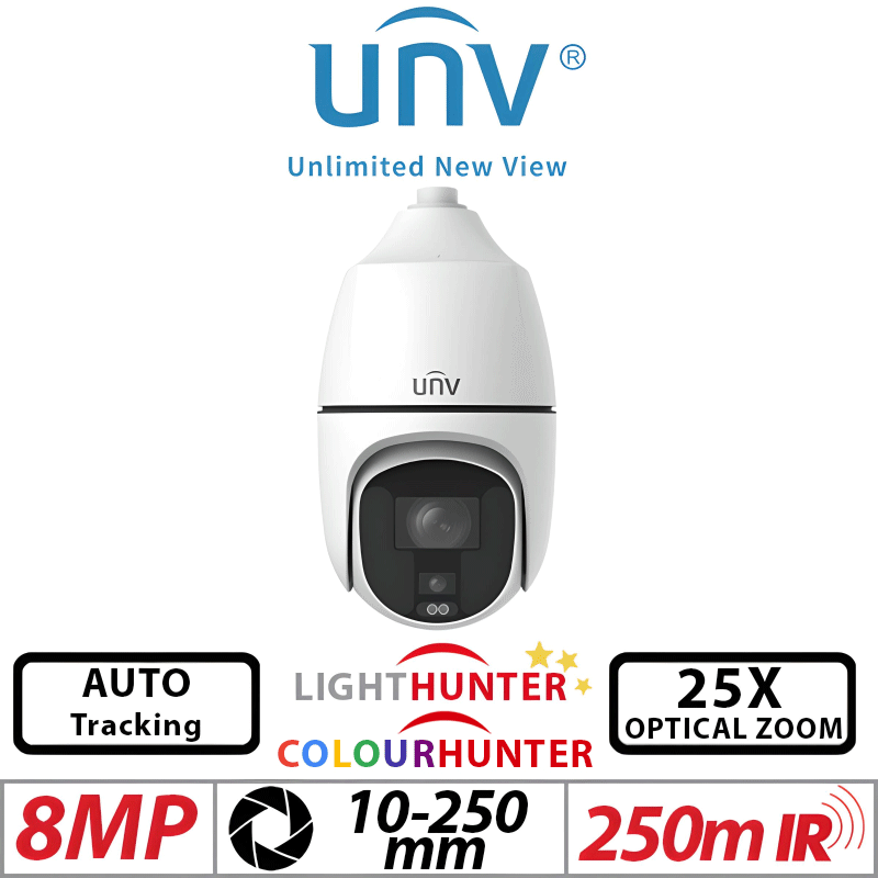 Uniview 2×8MP PTZ Camera – Lighthunter, 25X Zoom, Auto-Tracking (IPC68188EFW-X25-F40G-VH)
