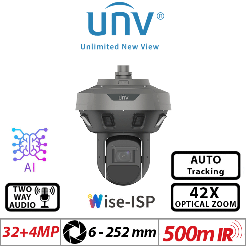 UNIVIEW 32MP+4MP PTZ CAMERA WISE-ISP 42X ZOOM AUTO-TRACKING WHITE 6 - 252MM IPC98344ER-GX42-E8-W-VH3