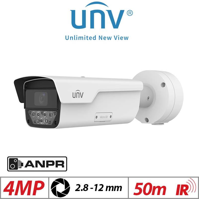 4MP Uniview ANPR Bullet Camera – Motorized Varifocal Lens, 2.8-12mm, White (PKC2640@Z28-IR-P)