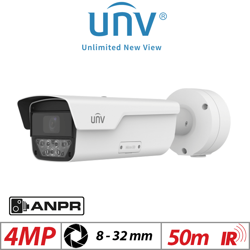 4MP UNIVIEW ANPR BULLET CAMERA , MOTORIZED VARIFOCAL LENS, 8-32MM, WHITE PKC2641-Z80-IR-P
