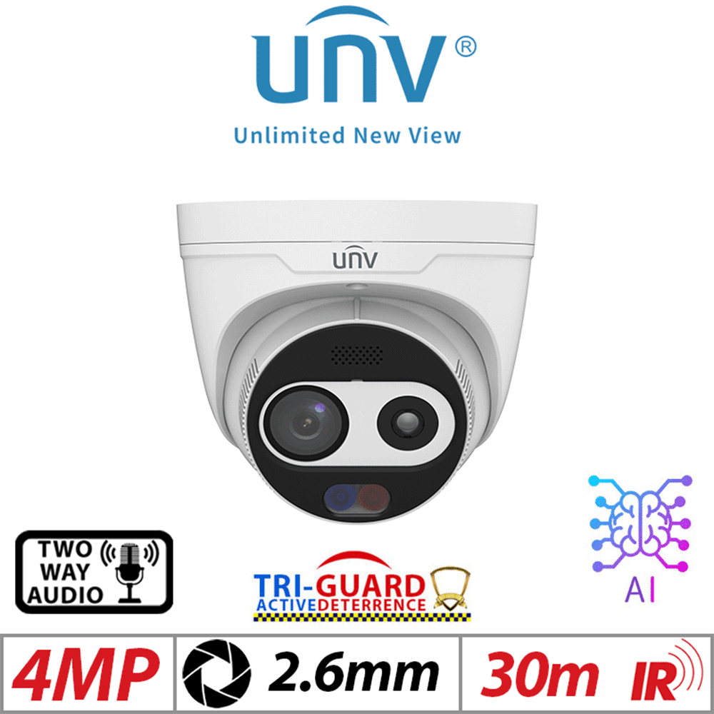 Uniview 4MP Thermal & Optical Network Camera – Dual-Spectrum, 2.6mm, White (TIC3612SA-F2-4F3AC-I1)