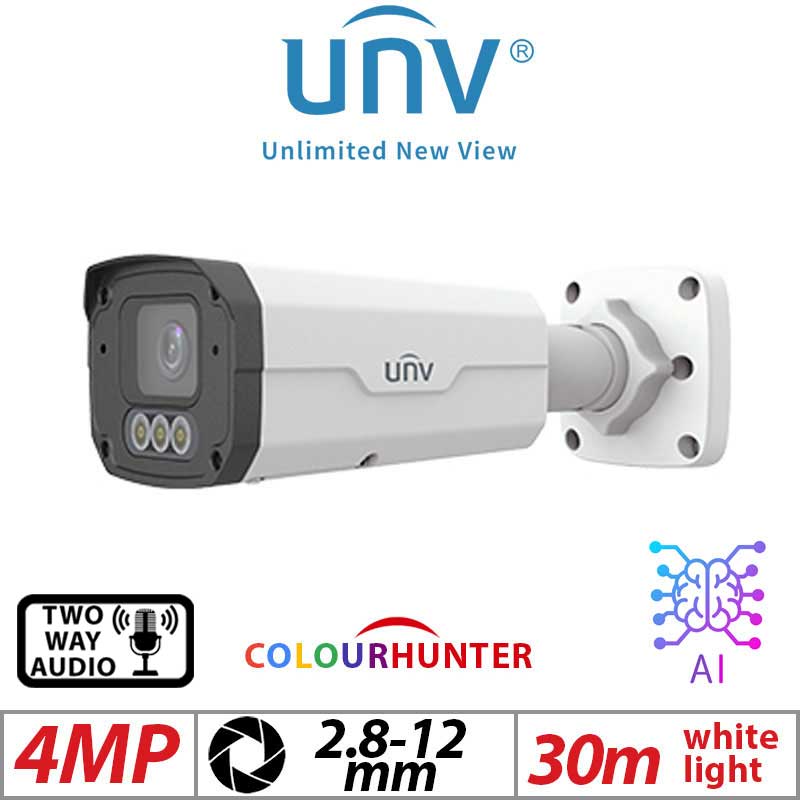 Uniview 4MP Bullet Network Camera – ColorHunter, Dual-Illuminators, AI, 2.8-12mm (IPC2324SE-ADZK-WL-I0)