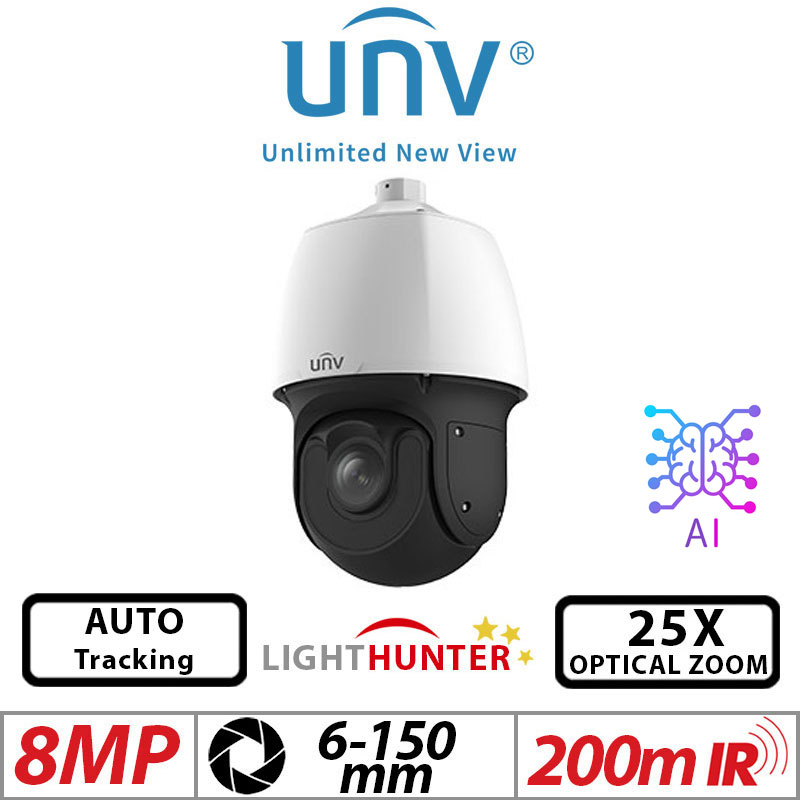 Uniview 8MP PTZ Camera – Lighthunter, 25X Zoom, Auto-Tracking, AI (IPC6658SR-X25-VF)