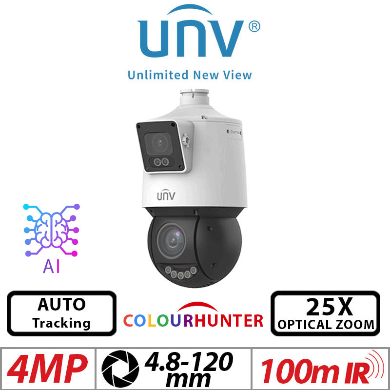 Uniview 2×4MP PTZ Camera – ColorHunter, 25X Zoom, Auto-Tracking, AI (IPC94144SFW-X25-F40C)